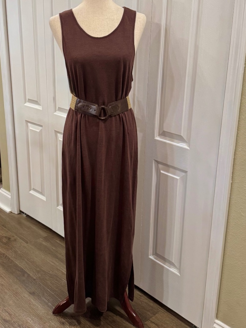 Woman's, Size Large, 100% Linen Brown Maxi Tank Dress by Outer Known, Sleeveless